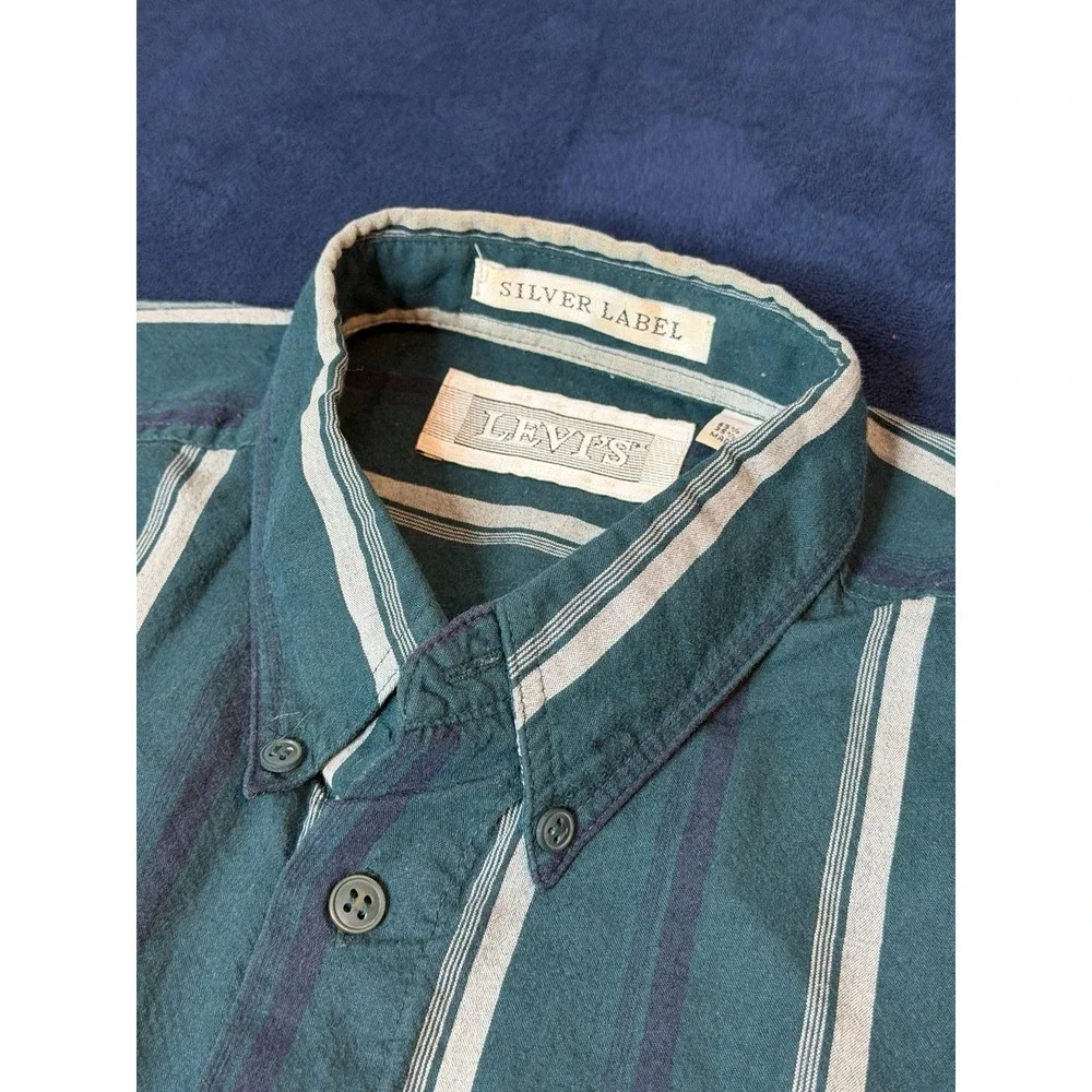 Vtg Levi's Silver Label Men's Short Sleeve Button Up Spring/Summer Shirt Green M